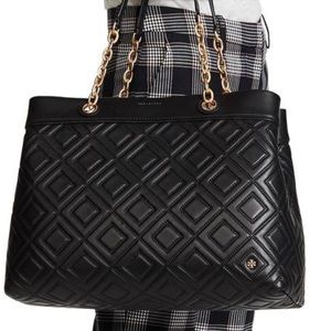 Tory Burch Fleming Black & Gold Quilted Tote